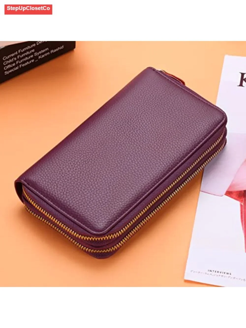 Vegan Leather RFID Blocking Wallet Wristlet Large Capacity Zipper Around Phone